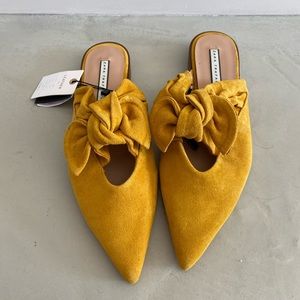 ZARA- suede yellow pointed toe mules. NWT